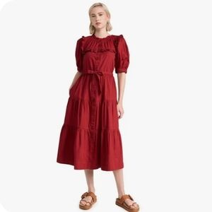 Sea New York Womens Sibylle Tiered Midi Dress Dark Red XS